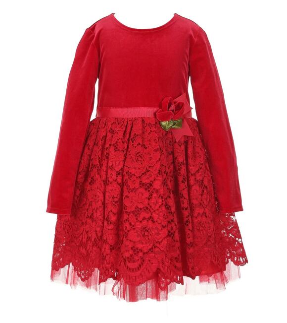 iris & ivy Other - Iris & Ivy Long-Sleeve Stretch Velvet Bodice/Lace-Skirted Dress 18 months (new)